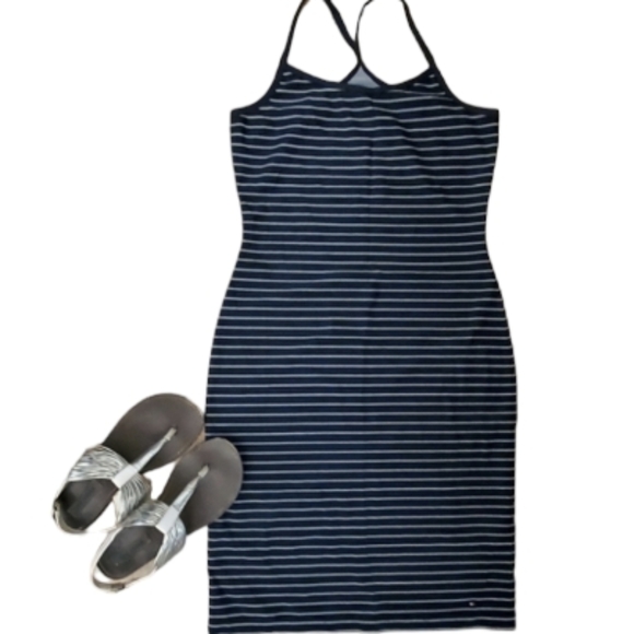 Tommy Hilfiger Dresses & Skirts - Tommy Hilfiger Womans Stretch Navy‎ Striped Sleeveless Racerback Dress Size M